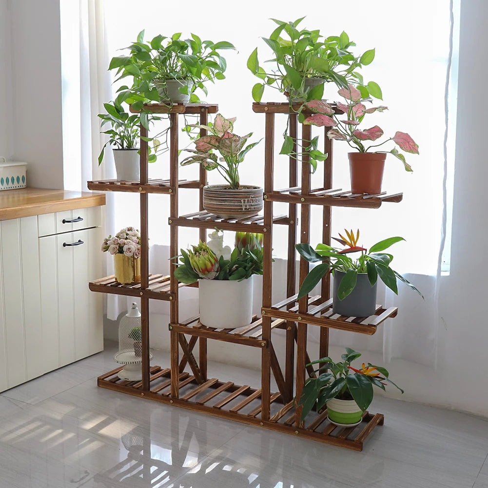 UNHO 46-Inch Multi-Tier Wooden Plant Stand - Stylish Flower Rack with 16 Shelves for Indoor & Outdoor Display