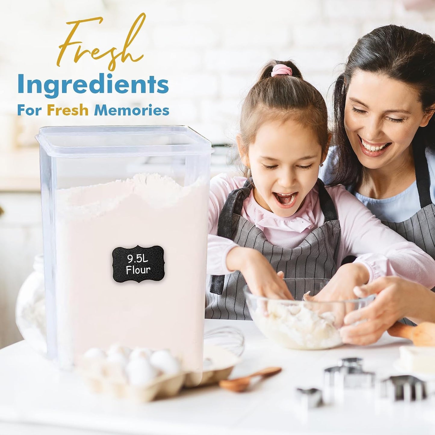 Extra Large 2 PC Food Storage Containers - 9.5L (321 Oz) Airtight Canisters for Flour, Sugar, Rice, Cereal & Pasta - BPA-Free, Leakproof Kitchen & Pantry Organization