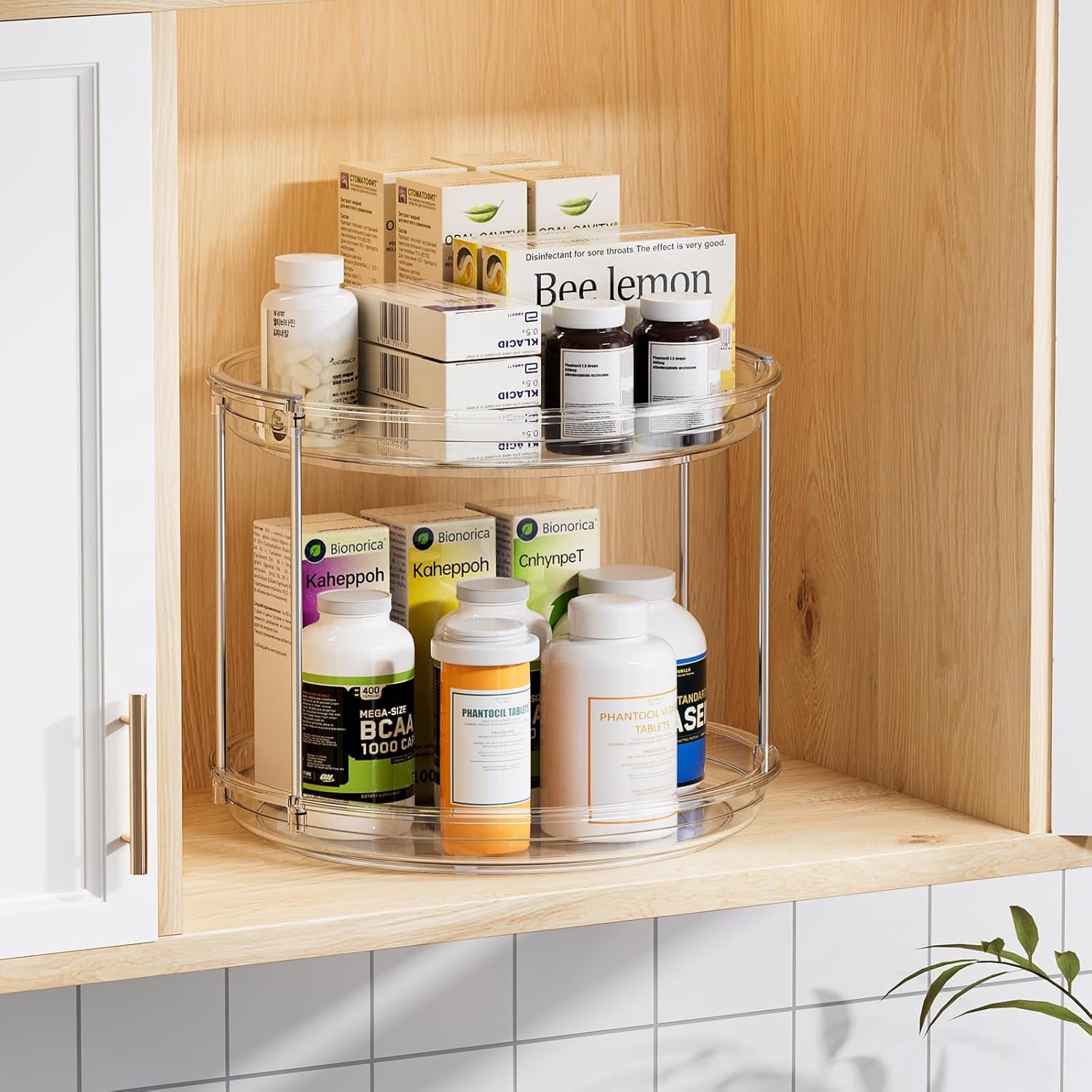Maximize Your Space with the 2 Tier Lazy Susan Turntable Organizer - Perfect for Spices, Kitchen, Bathroom, and More!