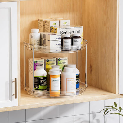 Maximize Your Space with the 2 Tier Lazy Susan Turntable Organizer - Perfect for Spices, Kitchen, Bathroom, and More!