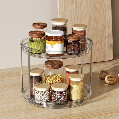 Maximize Your Space with the 2 Tier Lazy Susan Turntable Organizer - Perfect for Spices, Kitchen, Bathroom, and More!