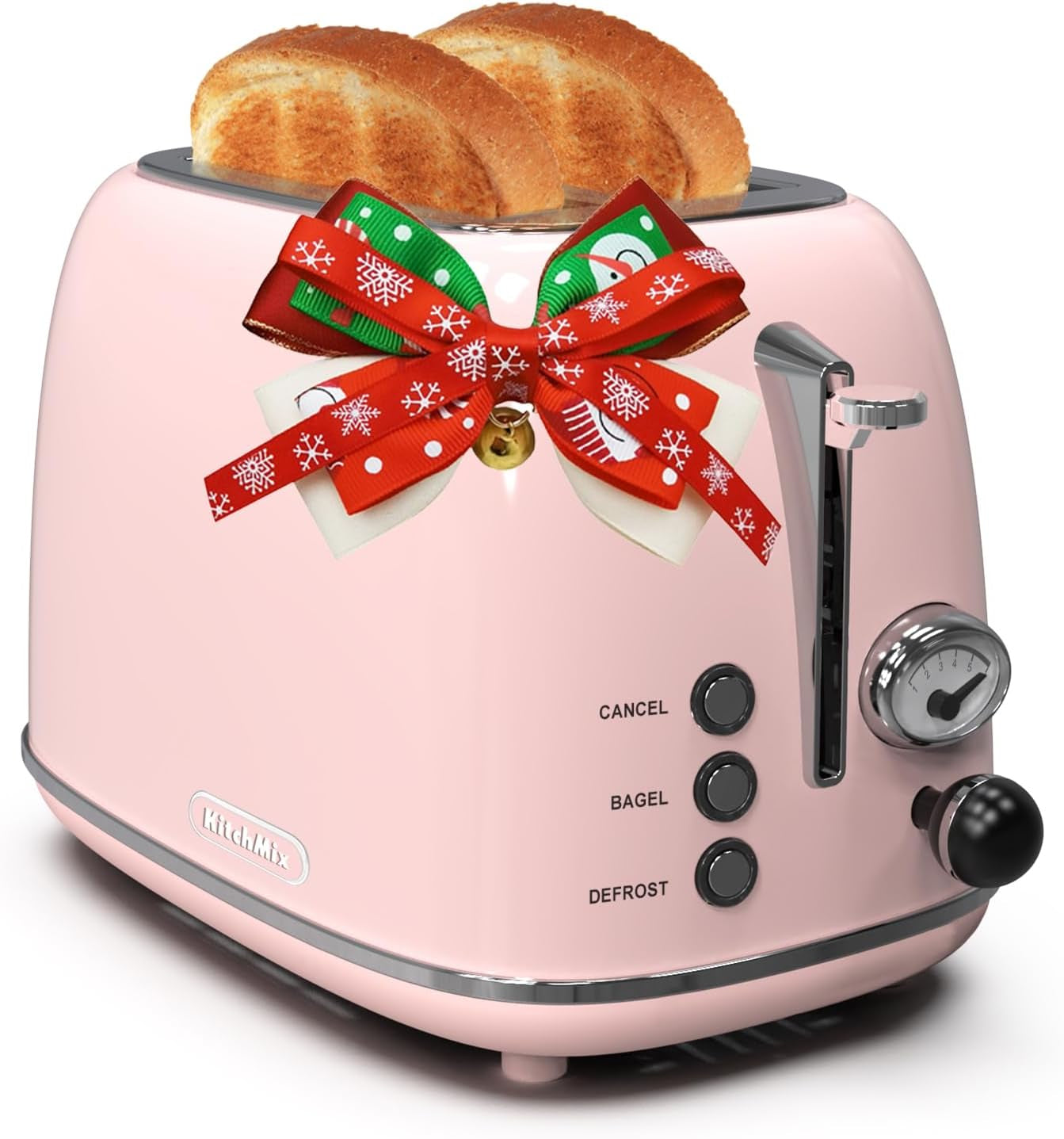 Chic Baby Pink Retro 2-Slice Toaster - 6 Settings, Extra Wide Slots, Bagel/Defrost/Cancel Functions, Removable Crumb Tray