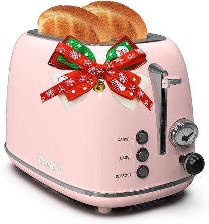 Chic Baby Pink Retro 2-Slice Toaster - 6 Settings, Extra Wide Slots, Bagel/Defrost/Cancel Functions, Removable Crumb Tray