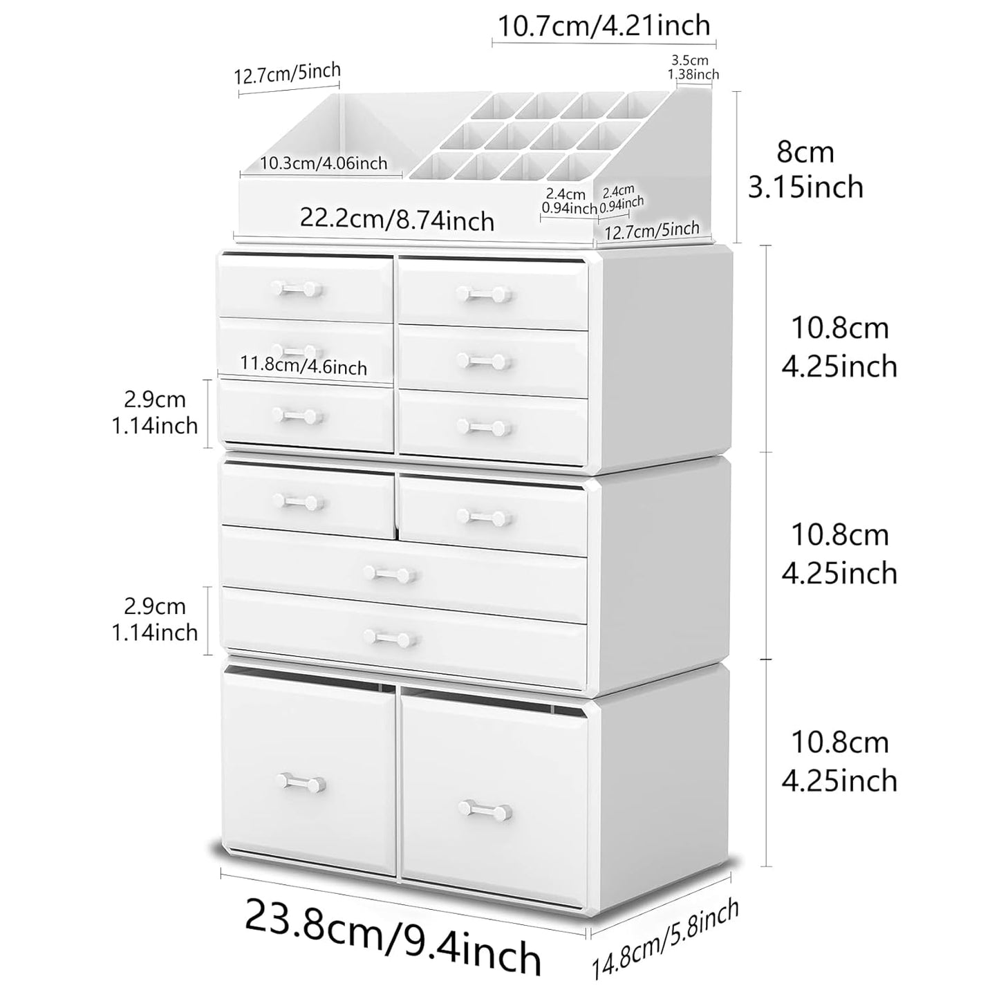 Elegant 12-Drawer Makeup Organizer - Stylish White Cosmetic Storage Solution