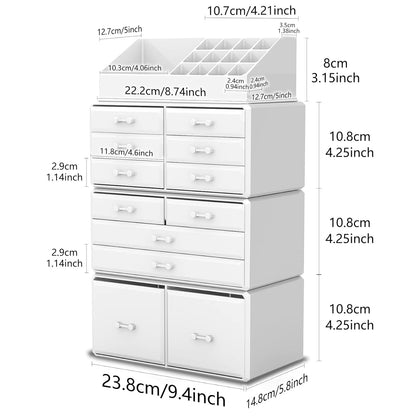 Elegant 12-Drawer Makeup Organizer - Stylish White Cosmetic Storage Solution