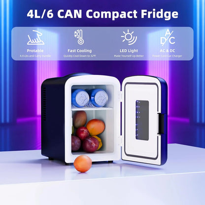 Chill in Style: Compact Mini Refrigerator with LED Gaming Light - 4L Capacity for Beverages, Snacks, and Cosmetics Perfect for Any Space!
