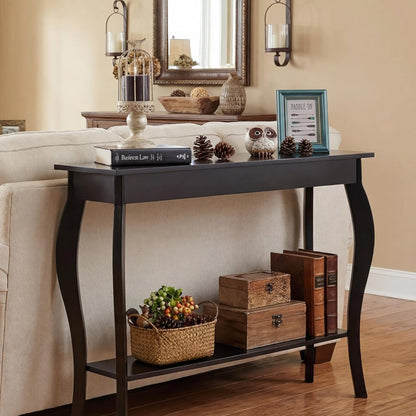 Stylish 39" Black Narrow Entryway Table with Storage Shelf - Elegant Console Table with Curved Legs for Living Room, Hallway, and Entryway