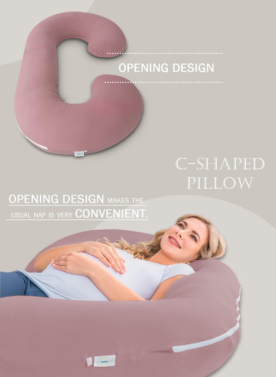 Ultimate Comfort Cooling Pregnancy Pillow - C Shaped Maternity Pillow with Soft Cotton Cover in Dark Pink