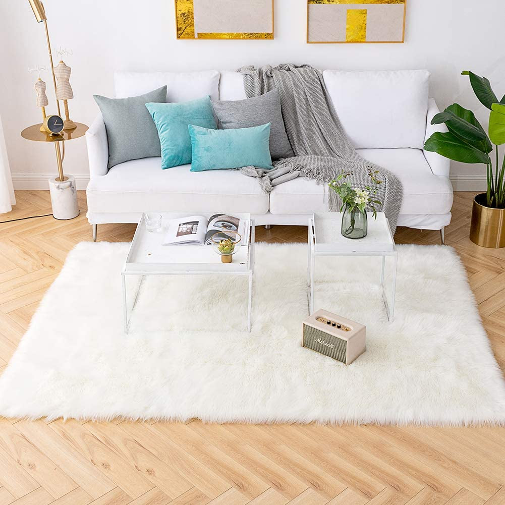Luxurious 6X9 White Shaggy Faux Sheepskin Area Rug - Soft, Fluffy Non-Slip Carpet for Bedroom, Living Room, and Nursery