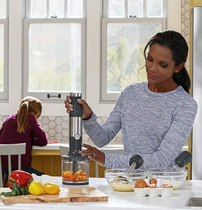 GE Immersion Blender - Versatile Handheld Blender for Smoothies, Shakes & Baby Food with Whisk & Blending Jar, 2-Speed, 500 Watts, Easy Clean Stainless Steel Design