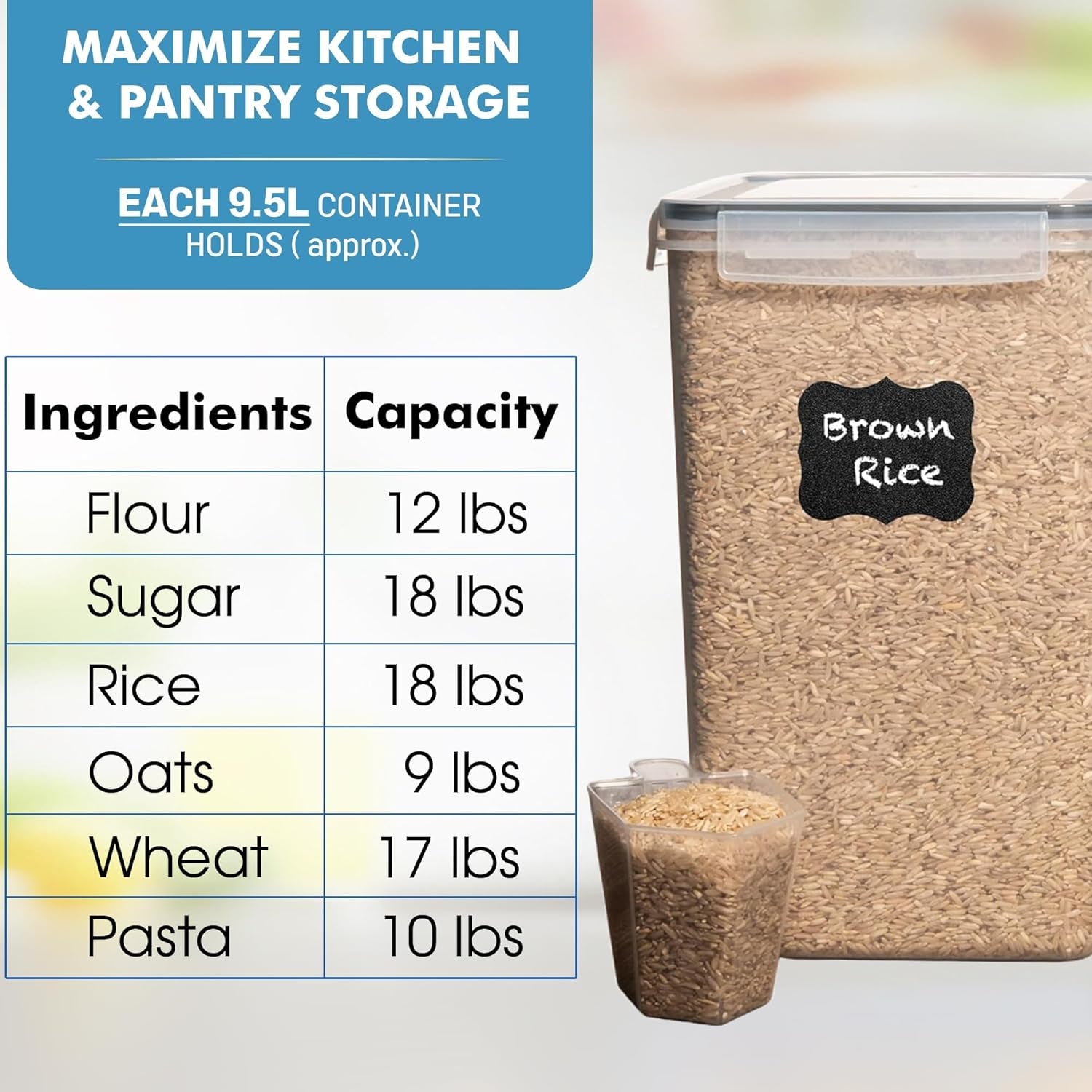 Extra Large 2 PC Food Storage Containers - 9.5L (321 Oz) Airtight Canisters for Flour, Sugar, Rice, Cereal & Pasta - BPA-Free, Leakproof Kitchen & Pantry Organization