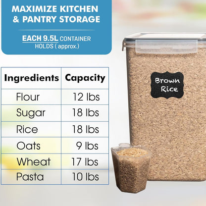 Extra Large 2 PC Food Storage Containers - 9.5L (321 Oz) Airtight Canisters for Flour, Sugar, Rice, Cereal & Pasta - BPA-Free, Leakproof Kitchen & Pantry Organization