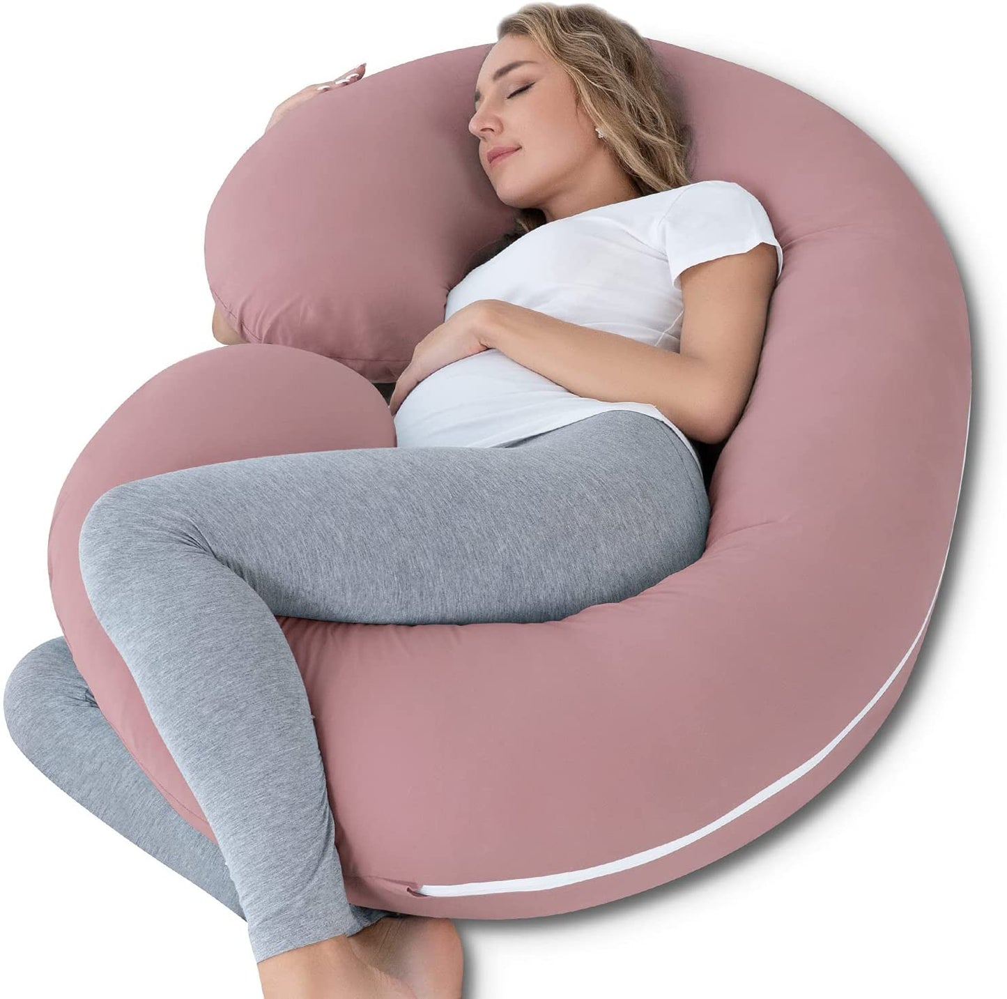Ultimate Comfort Cooling Pregnancy Pillow - C Shaped Maternity Pillow with Soft Cotton Cover in Dark Pink