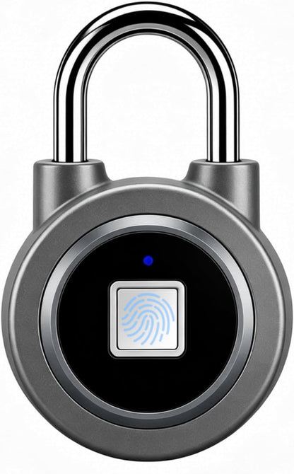 Biometric Fingerprint Lock - Bluetooth Smart Padlock for Gym, School, and More - Rechargeable & Waterproof (Grey)