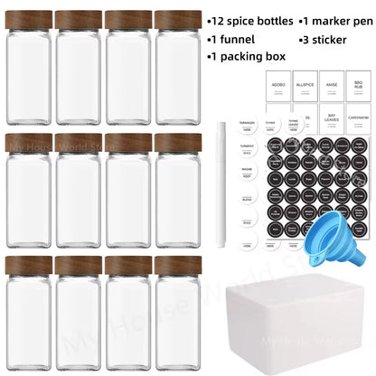Stylish 13-Piece Glass Spice Jar Set with Bamboo Lids - 4oz Seasoning Organizers for a Neat Spice Rack