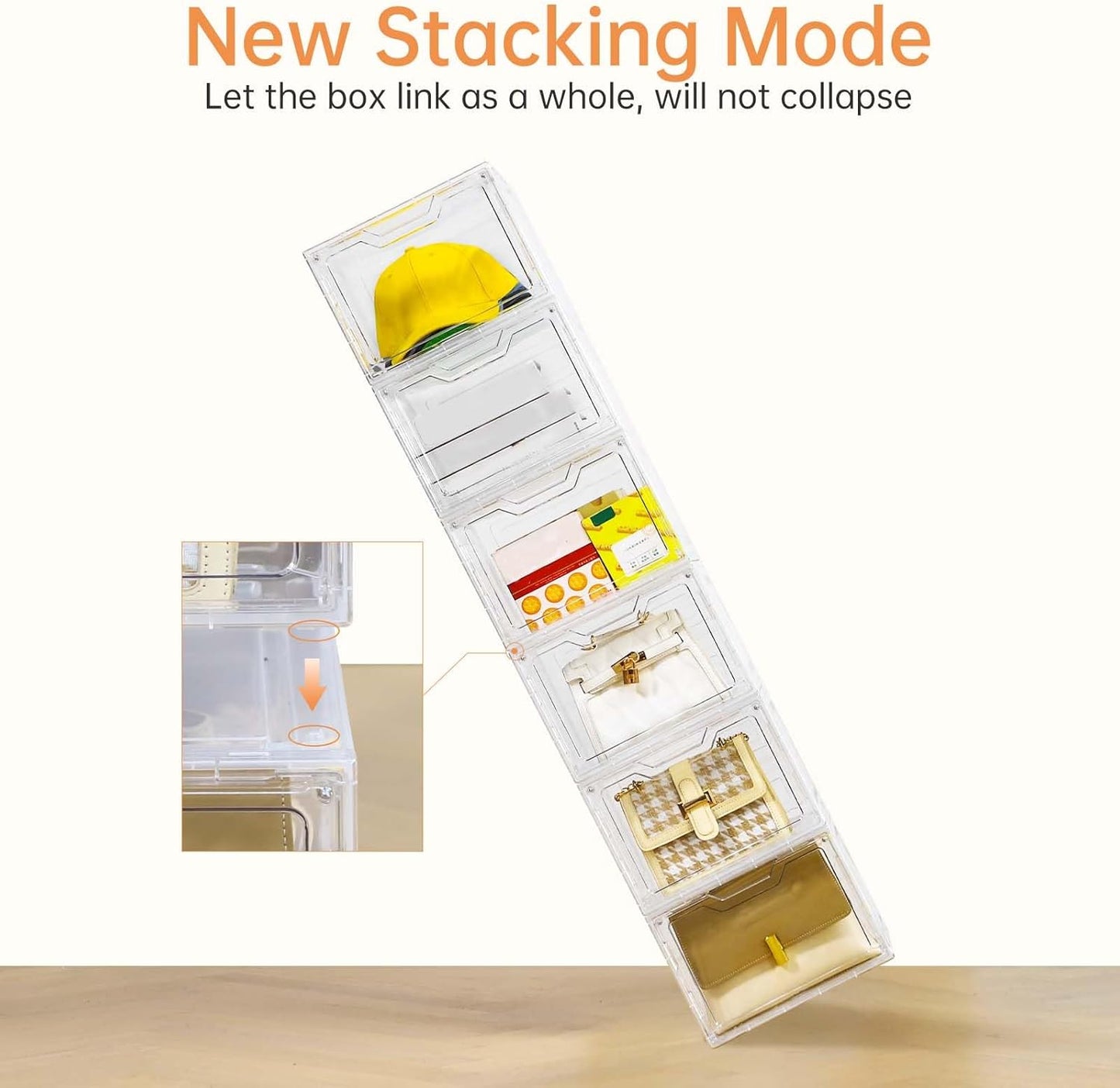 6 Pack Stackable Clear Storage Bins with Lids - 19 Qt Closet Organizers with Magnetic Doors for Clothes, Purses, and Crafts