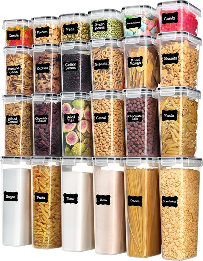 24-Piece Airtight Food Storage Container Set - BPA Free, Multiple Sizes for Cereal, Pasta, Snacks & More, Includes 24 Labels, Dishwasher Safe (Lids Not Included) - Sleek Black Design