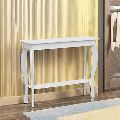 Elegant 39" White Narrow Entryway Table with Storage Shelf - Chic Console Table with Curved Legs for Living Room, Hallway, and Entryway