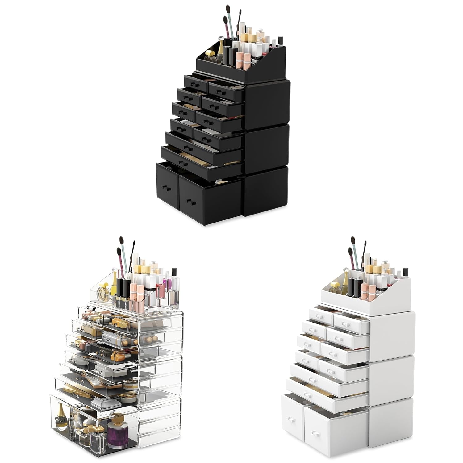Elegant 12-Drawer Makeup Organizer - Stylish White Cosmetic Storage Solution
