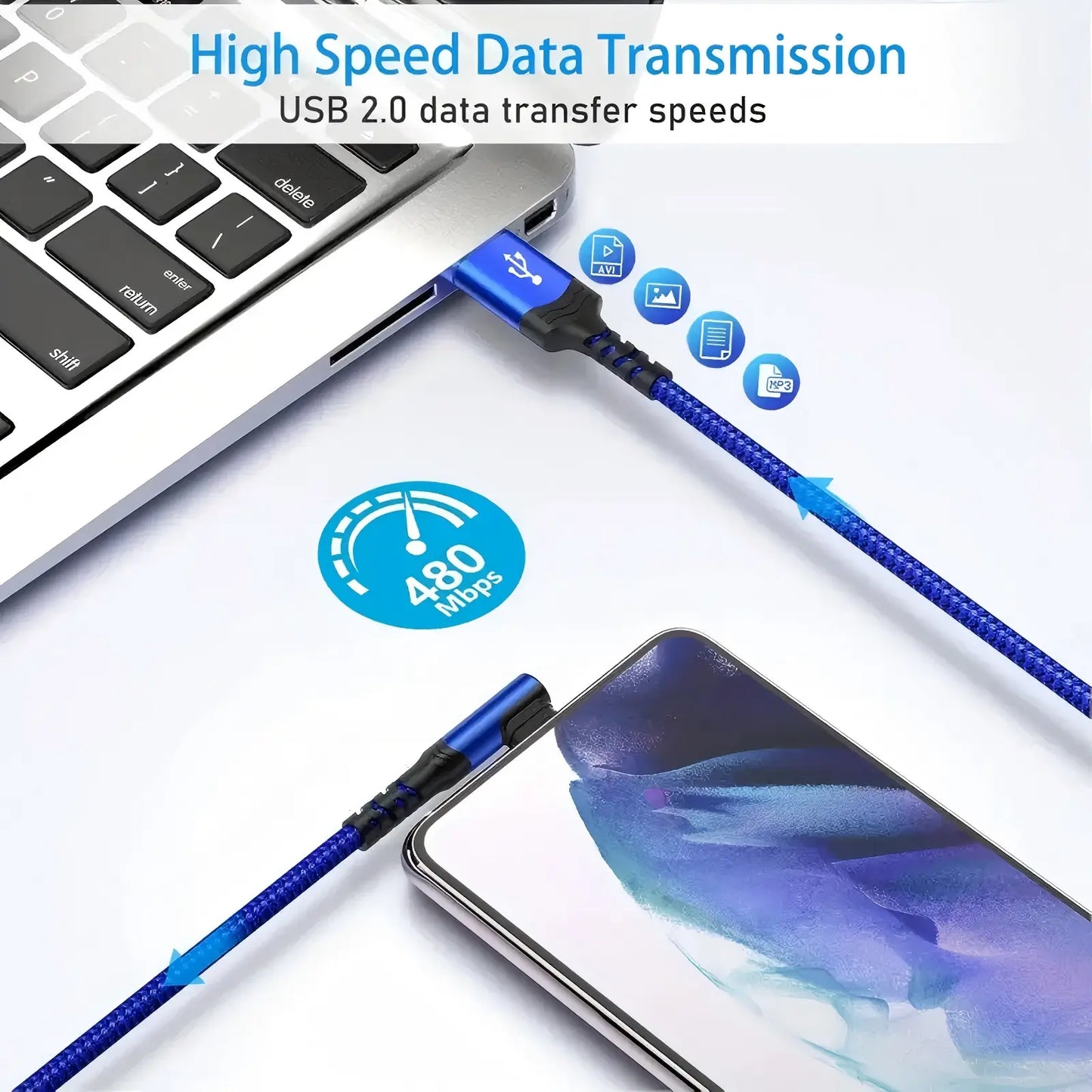 USB-C Cable 90 Degrees, USB a to USB-C Right Angle Design Nylon Braided Durable Fast Charging Cable for Iphone 16 Pro Max, Ipad Air 6, Huawei, Oppo and Xiaomi #GLOBAL PICKS