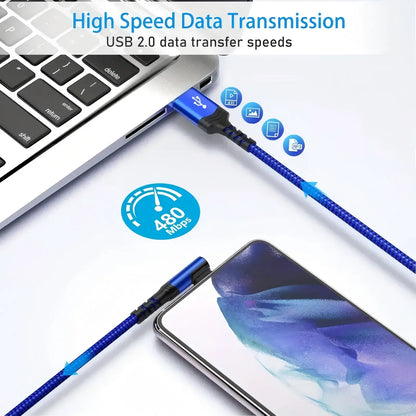 USB-C Cable 90 Degrees, USB a to USB-C Right Angle Design Nylon Braided Durable Fast Charging Cable for Iphone 16 Pro Max, Ipad Air 6, Huawei, Oppo and Xiaomi #GLOBAL PICKS