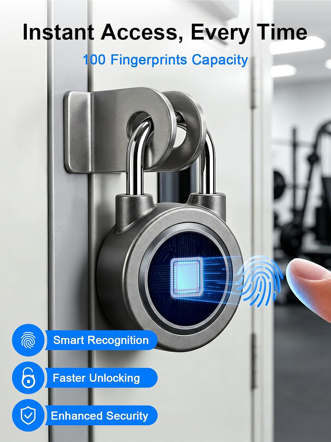 Biometric Fingerprint Lock - Bluetooth Smart Padlock for Gym, School, and More - Rechargeable & Waterproof (Grey)
