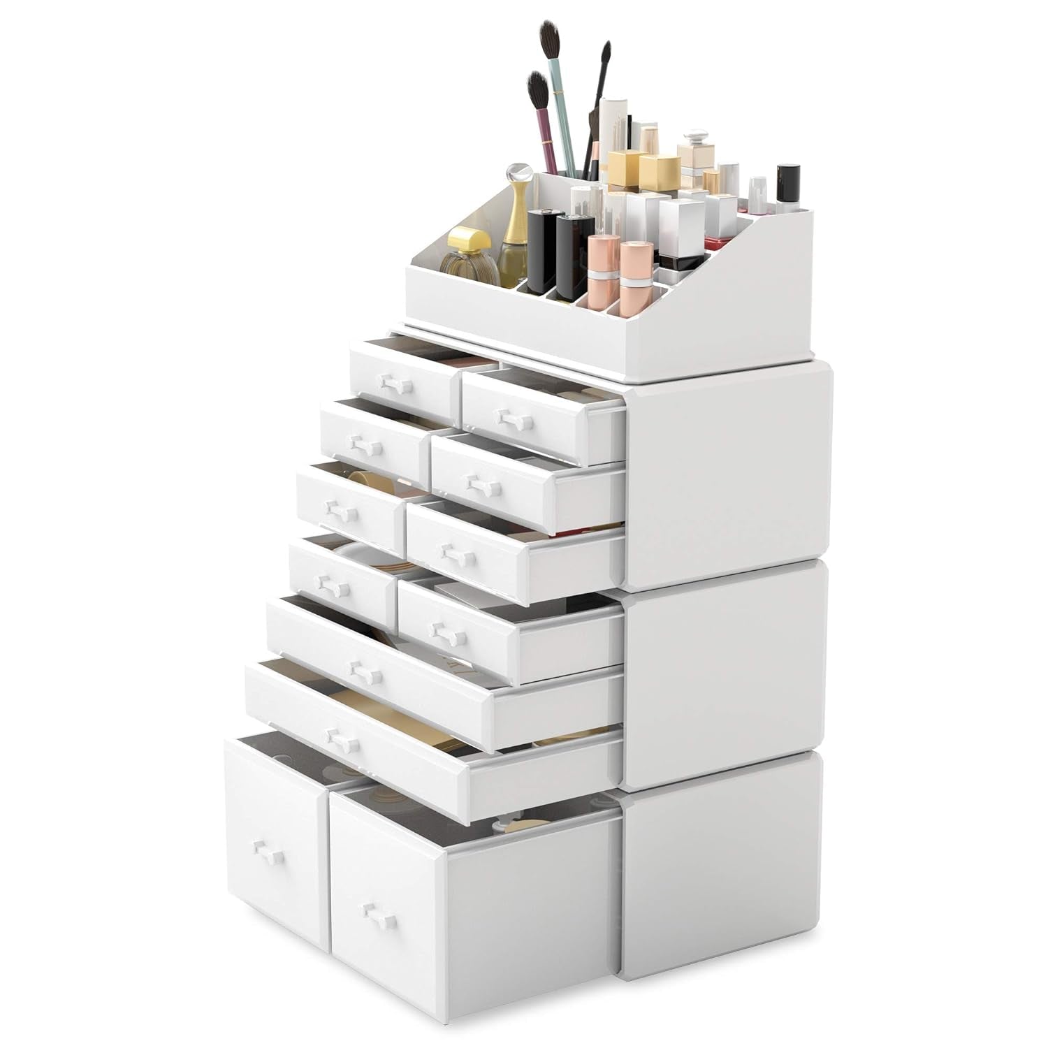 Elegant 12-Drawer Makeup Organizer - Stylish White Cosmetic Storage Solution