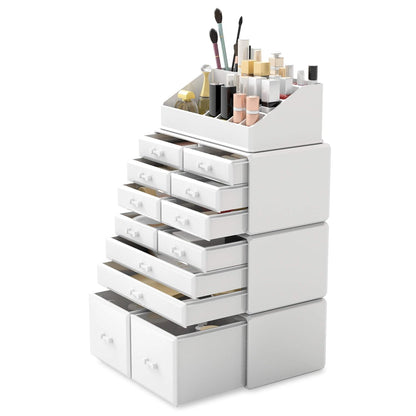Elegant 12-Drawer Makeup Organizer - Stylish White Cosmetic Storage Solution