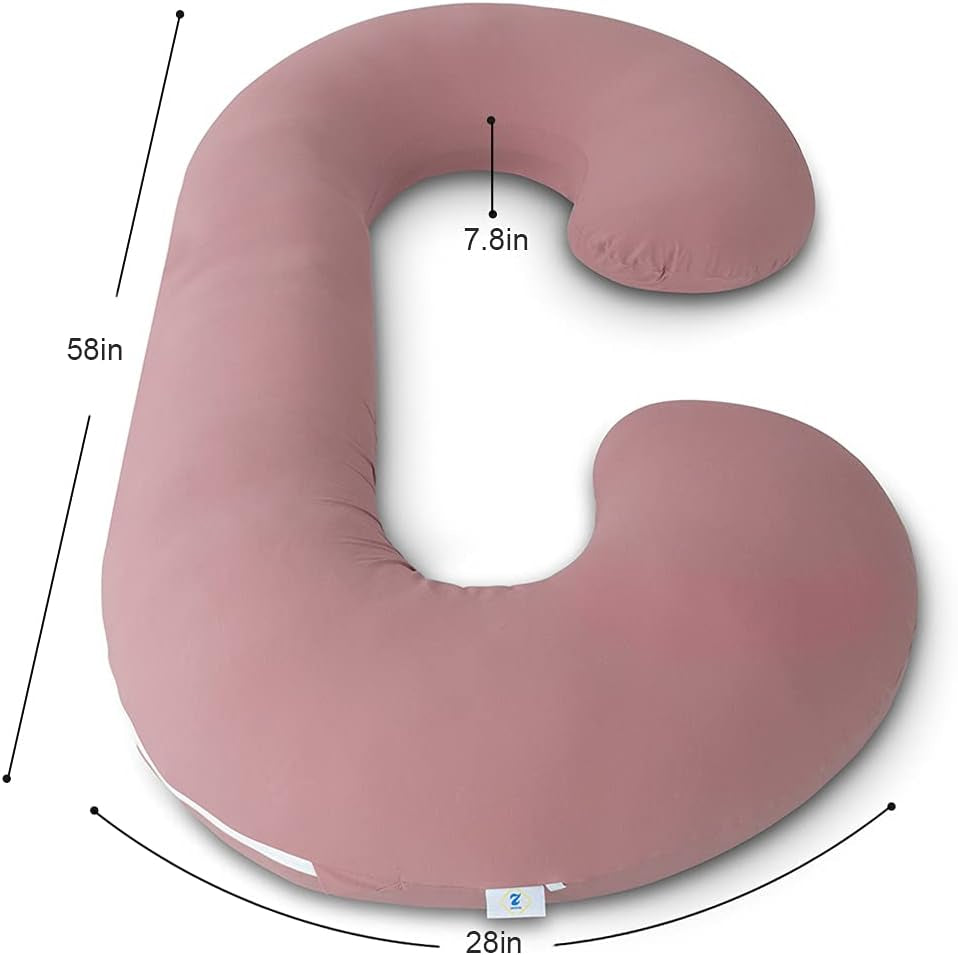 Ultimate Comfort Cooling Pregnancy Pillow - C Shaped Maternity Pillow with Soft Cotton Cover in Dark Pink