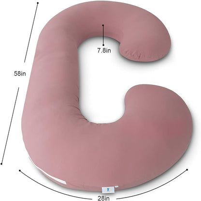 Ultimate Comfort Cooling Pregnancy Pillow - C Shaped Maternity Pillow with Soft Cotton Cover in Dark Pink