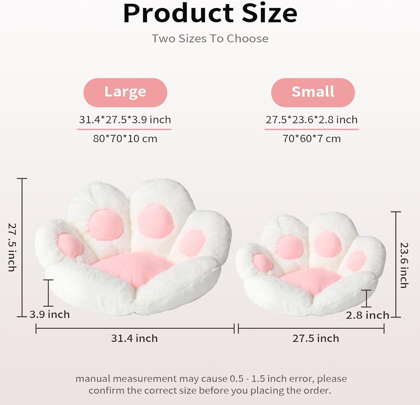 Adorable Cat Paw Cushion - Kawaii 31.4" x 27.5" Comfy Seat Pad for Gaming Chairs, Sofa & Office Decor - Cute White Floor Pillow