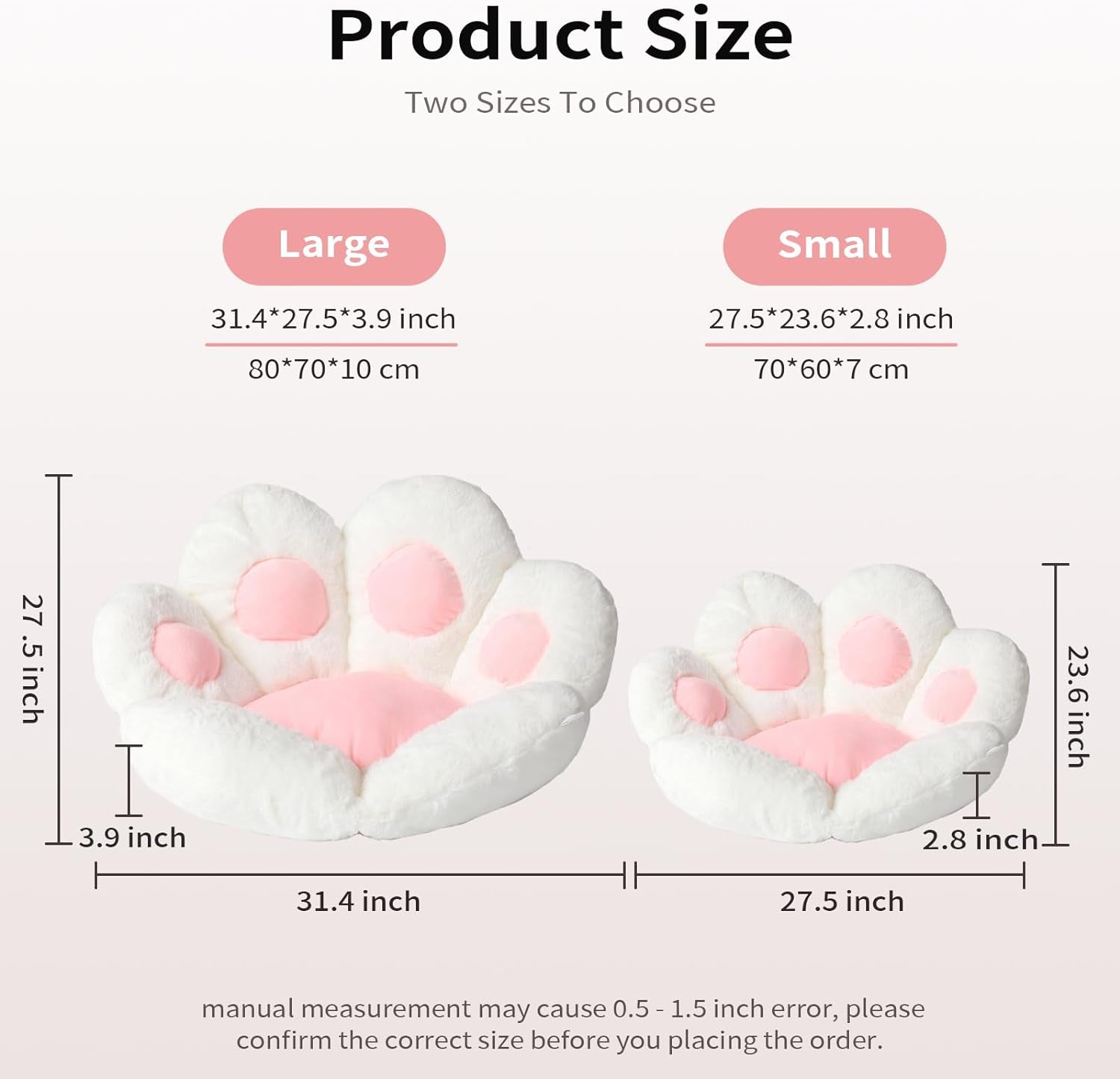 Adorable Cat Paw Cushion - Kawaii 31.4" x 27.5" Comfy Seat Pad for Gaming Chairs, Sofa & Office Decor - Cute White Floor Pillow