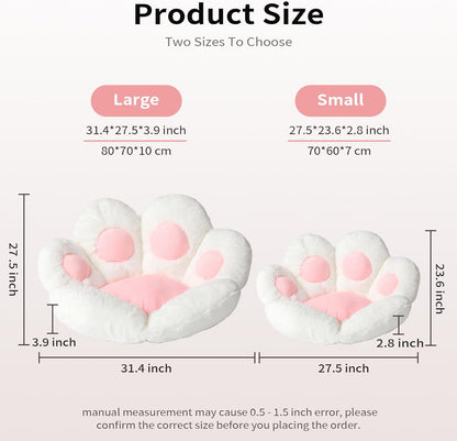 Adorable Cat Paw Cushion - Kawaii 31.4" x 27.5" Comfy Seat Pad for Gaming Chairs, Sofa & Office Decor - Cute White Floor Pillow