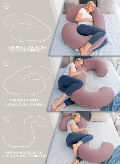 Ultimate Comfort Cooling Pregnancy Pillow - C Shaped Maternity Pillow with Soft Cotton Cover in Dark Pink