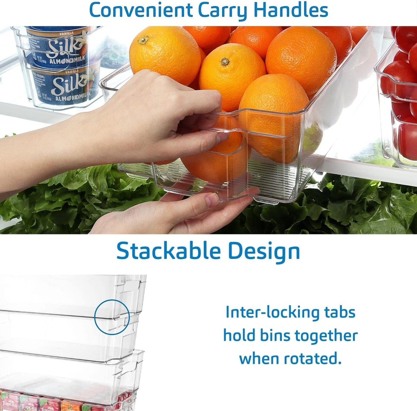 14-Piece Stackable Clear Fridge Organizer Bins - Acrylic Refrigerator and Freezer Storage Solution