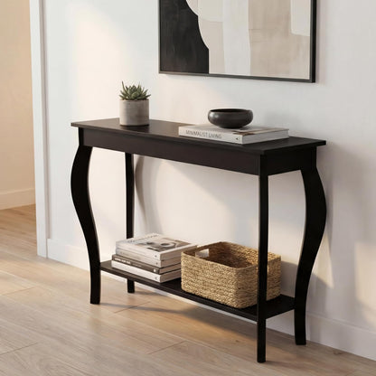 Stylish 39" Black Narrow Entryway Table with Storage Shelf - Elegant Console Table with Curved Legs for Living Room, Hallway, and Entryway