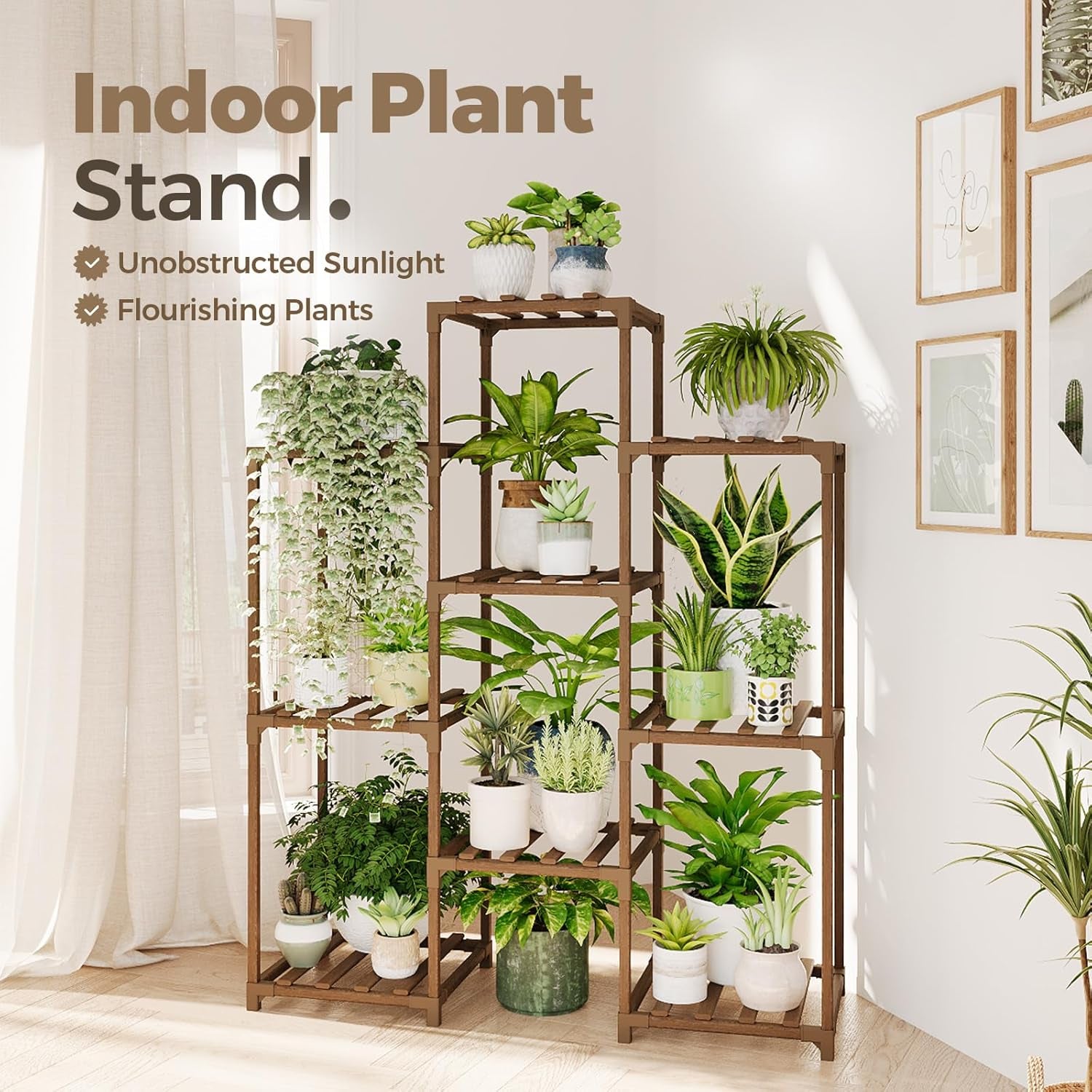 Elevate Your Greenery: 4-Tier Wooden Plant Stand - Stylish Indoor/Outdoor Rack for Boho Living Spaces and Gardening Enthusiasts