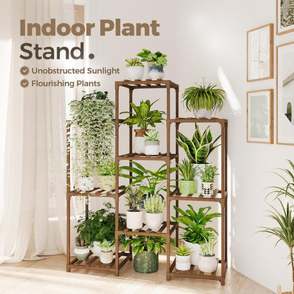 Elevate Your Greenery: 4-Tier Wooden Plant Stand - Stylish Indoor/Outdoor Rack for Boho Living Spaces and Gardening Enthusiasts