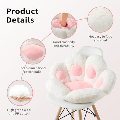 Adorable Cat Paw Cushion - Kawaii 31.4" x 27.5" Comfy Seat Pad for Gaming Chairs, Sofa & Office Decor - Cute White Floor Pillow
