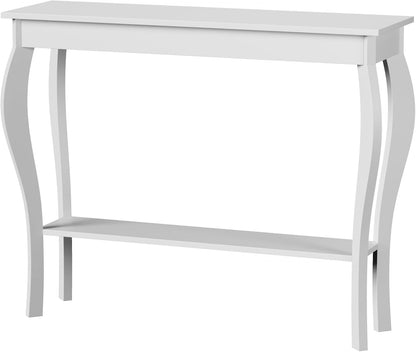 Elegant 39" White Narrow Entryway Table with Storage Shelf - Chic Console Table with Curved Legs for Living Room, Hallway, and Entryway