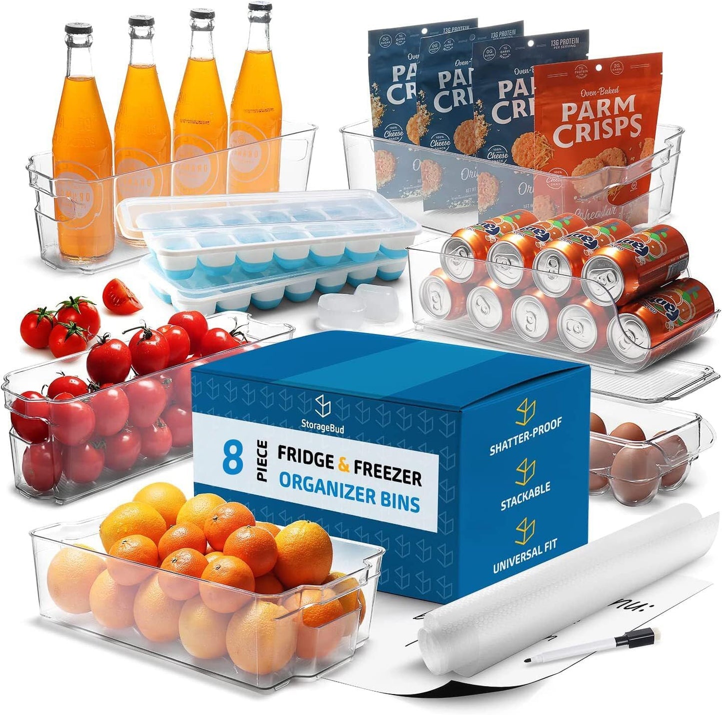 14-Piece Stackable Clear Fridge Organizer Bins - Acrylic Refrigerator and Freezer Storage Solution