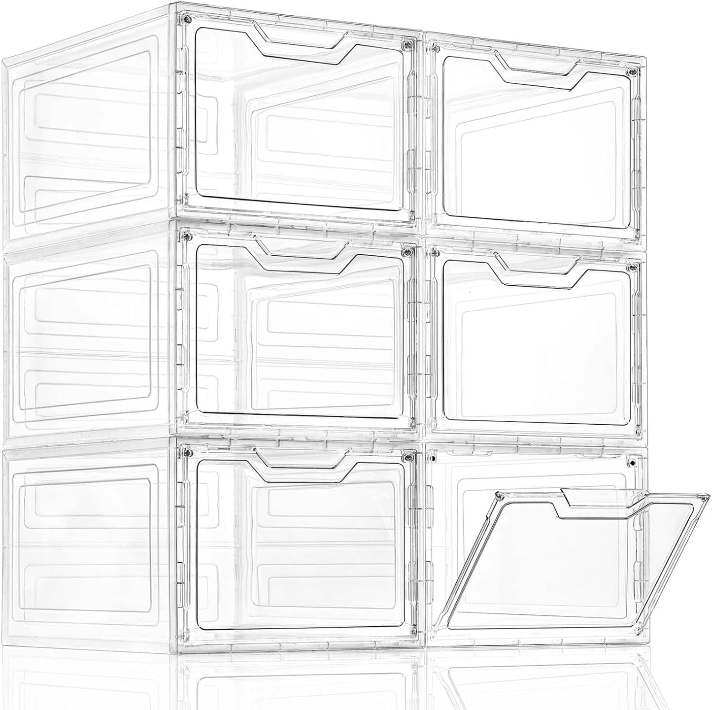 6 Pack Stackable Clear Storage Bins with Lids - 19 Qt Closet Organizers with Magnetic Doors for Clothes, Purses, and Crafts