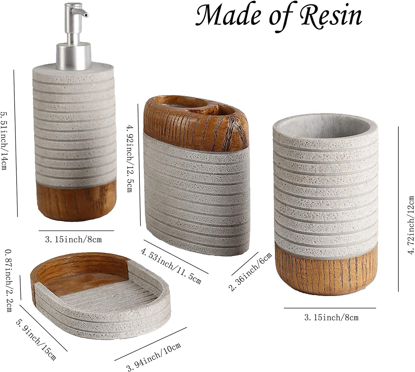 Chic Farmhouse Bathroom Accessories Set - 4-Piece Resin Gift Set with Toothbrush Holder, Soap Dispenser, Soap Dish, and Tumbler