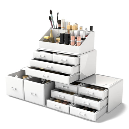 Elegant 12-Drawer Makeup Organizer - Stylish White Cosmetic Storage Solution