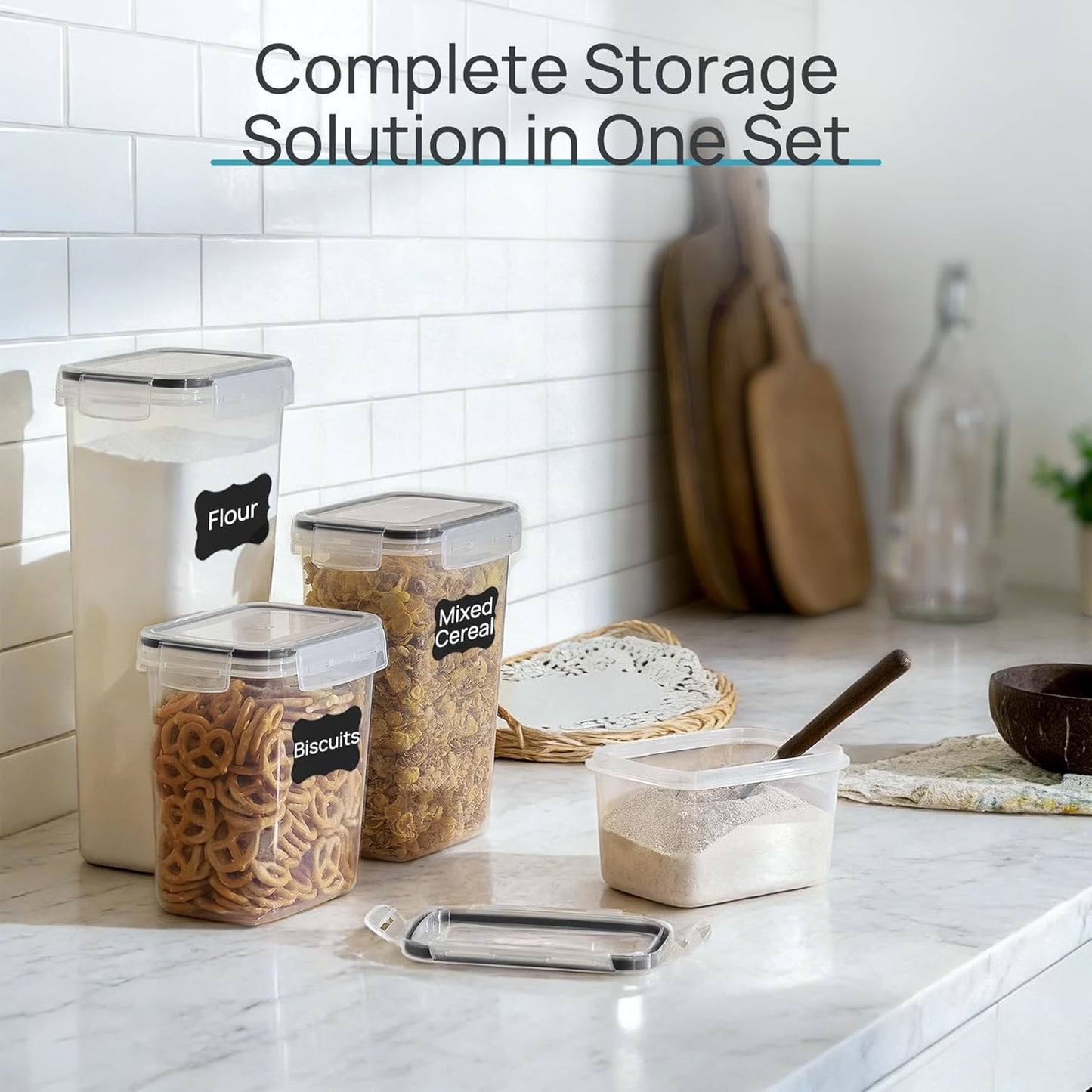 24-Piece Airtight Food Storage Container Set - BPA Free, Multiple Sizes for Cereal, Pasta, Snacks & More, Includes 24 Labels, Dishwasher Safe (Lids Not Included) - Sleek Black Design