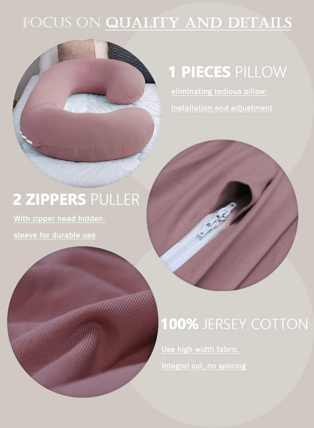 Ultimate Comfort Cooling Pregnancy Pillow - C Shaped Maternity Pillow with Soft Cotton Cover in Dark Pink