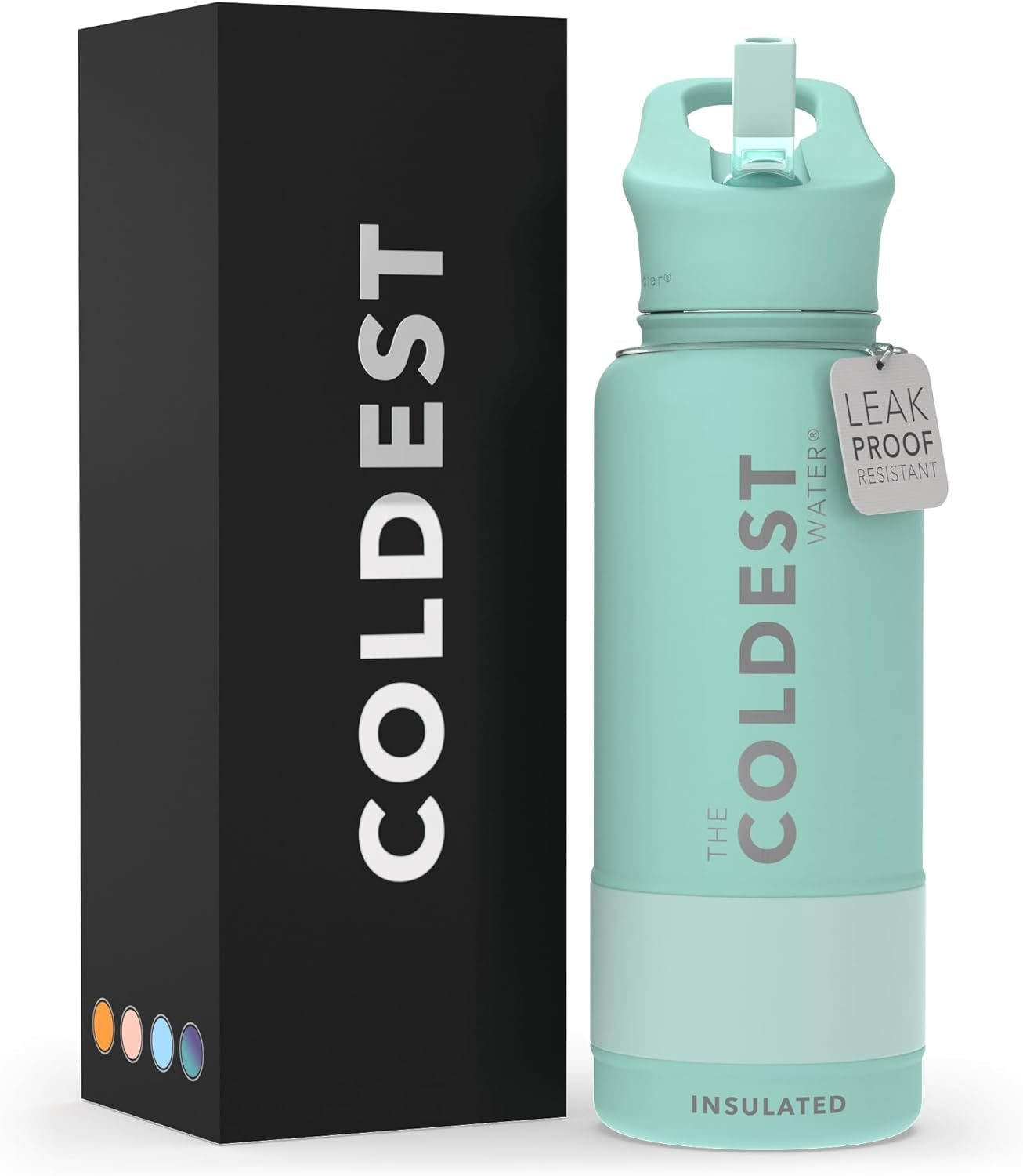 Coldest Insulated Water Bottle with Straw Lid - 32 Oz Oceanic Green Stainless Steel for Men & Women