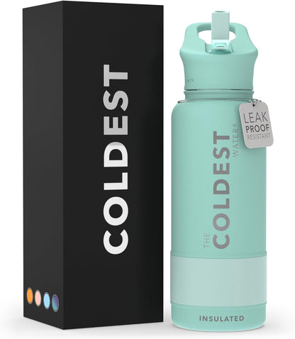 Coldest Insulated Water Bottle with Straw Lid - 32 Oz Oceanic Green Stainless Steel for Men & Women