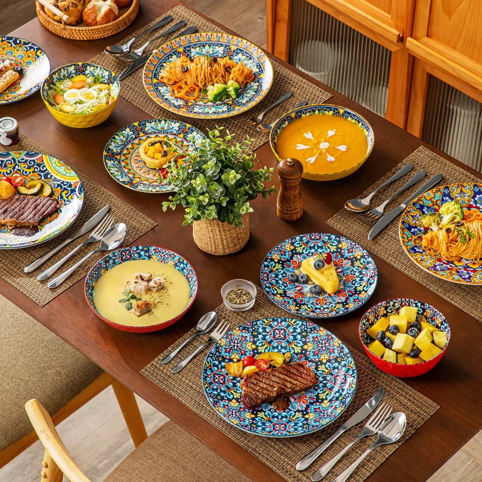 Transform Your Dining with the Vancasso Bohemian Ceramic Dinnerware Set – Stunning Stoneware Plates & Bowls for 6, Perfect for Every Occasion!