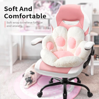 Adorable Cat Paw Cushion - Kawaii 31.4" x 27.5" Comfy Seat Pad for Gaming Chairs, Sofa & Office Decor - Cute White Floor Pillow
